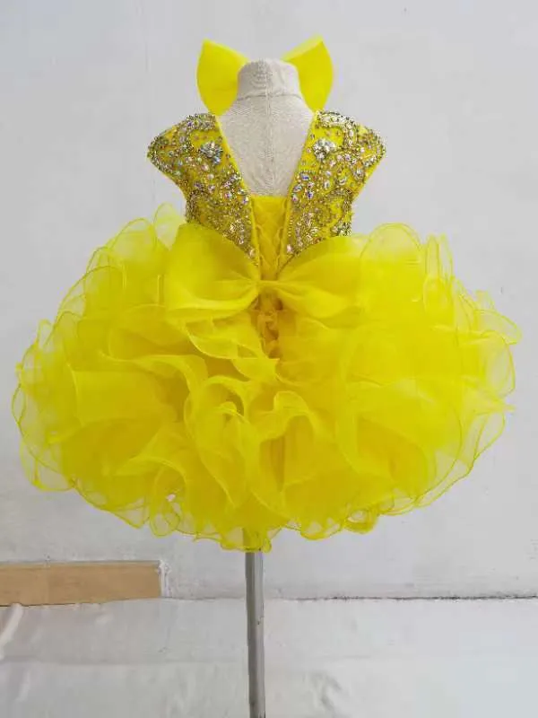 Cap Sleeve Infant Glitzy Yellow Cupcake Pageant Gown