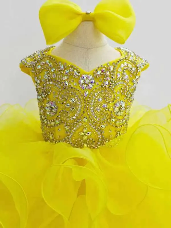 Cap Sleeve Infant Glitzy Yellow Cupcake Pageant Gown