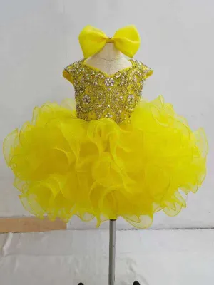 Cap Sleeve Infant Glitzy Yellow Cupcake Pageant Gown