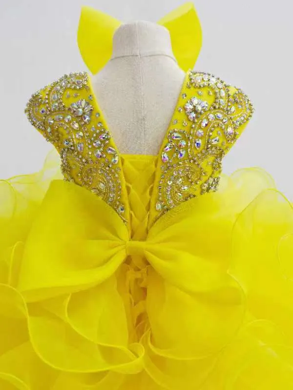 Cap Sleeve Infant Glitzy Yellow Cupcake Pageant Gown