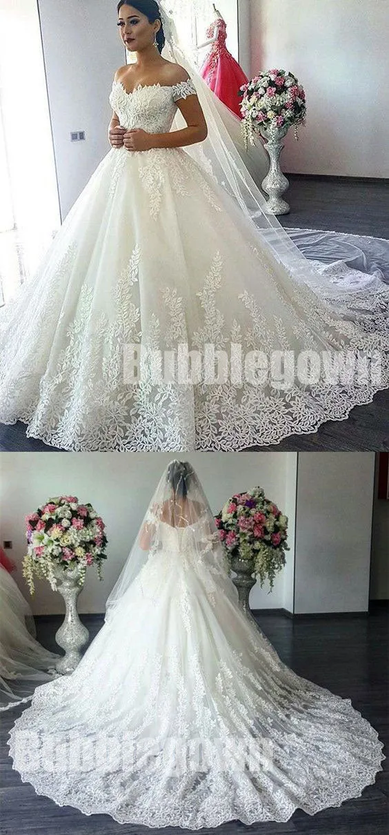 Charming Affordable Off the Shoulder Long Wedding Dresses, BGW003