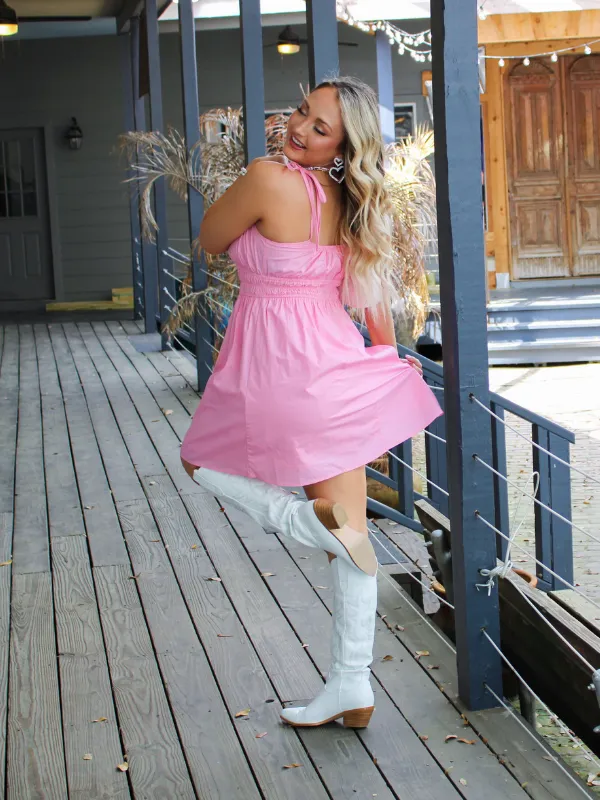 Cherry Blossom Sleeveless Tie Strap Dress, Pink