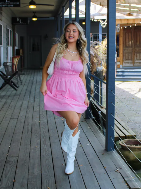 Cherry Blossom Sleeveless Tie Strap Dress, Pink