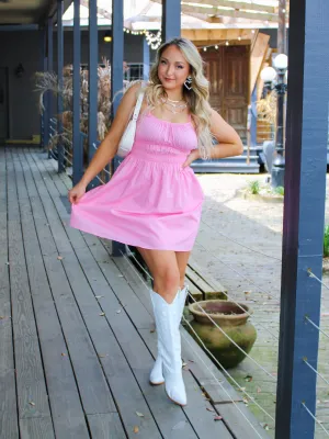 Cherry Blossom Sleeveless Tie Strap Dress, Pink