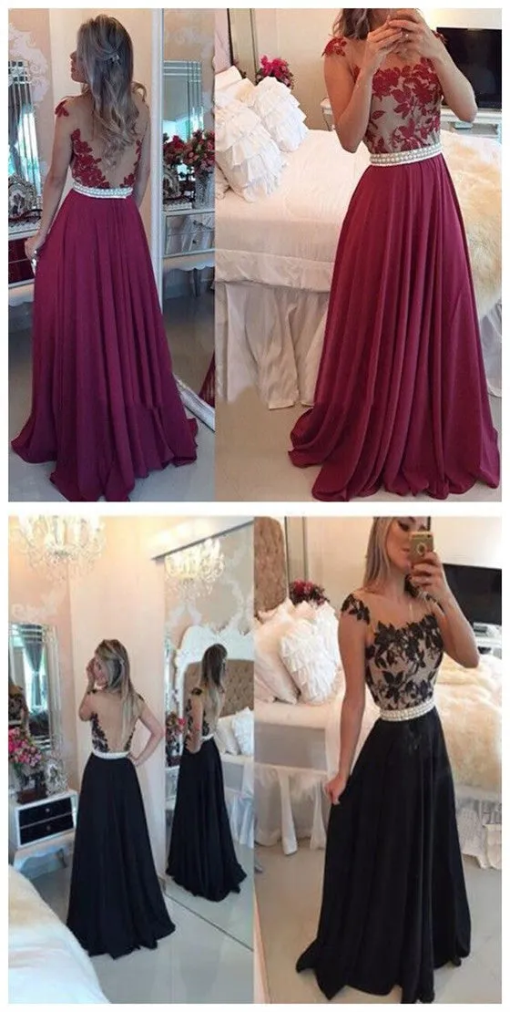 Chiffon Sexy Beaded Unique Floor Length Prom Dresses, BG51163