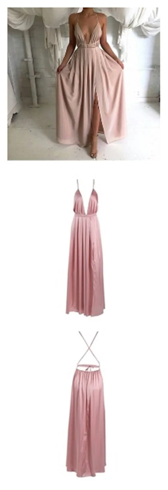 Chiffon Simple Long Backless Sexy Halter Cheap Prom Dresses, BG51125