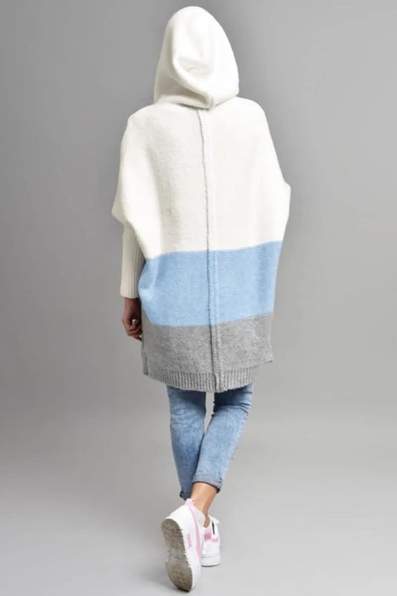 Chouyatou Women's Color Block Hooded Cardigan Casual Loose Open Front Ribbed Knit Long Coatigan Sweater