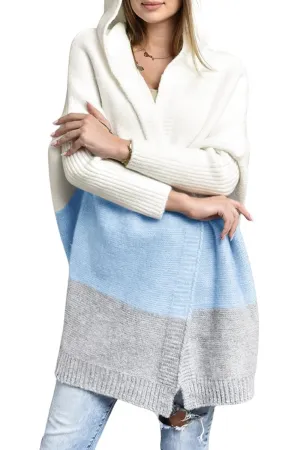 Chouyatou Women's Color Block Hooded Cardigan Casual Loose Open Front Ribbed Knit Long Coatigan Sweater