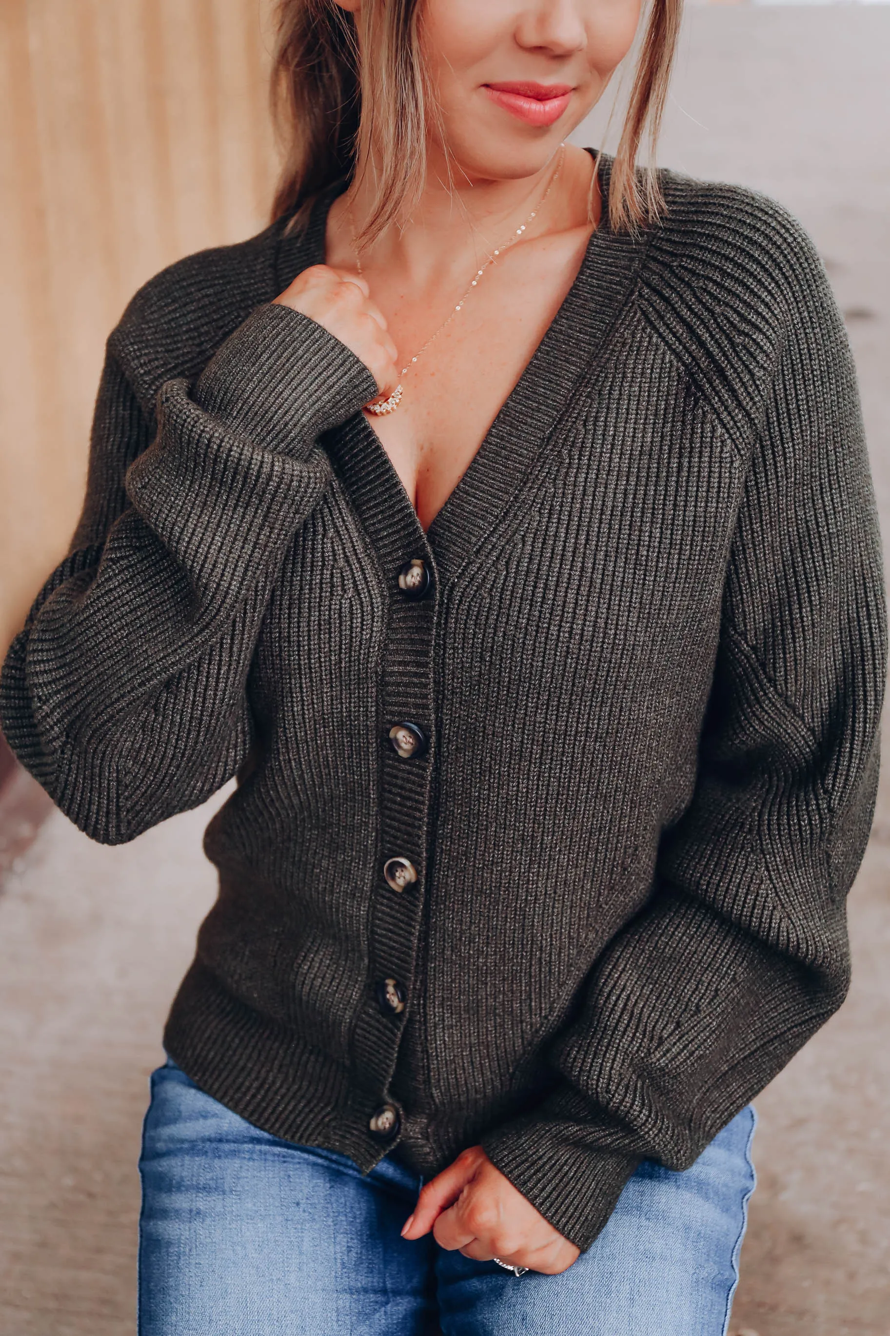 Completed Style Open Front Cardigan - Green
