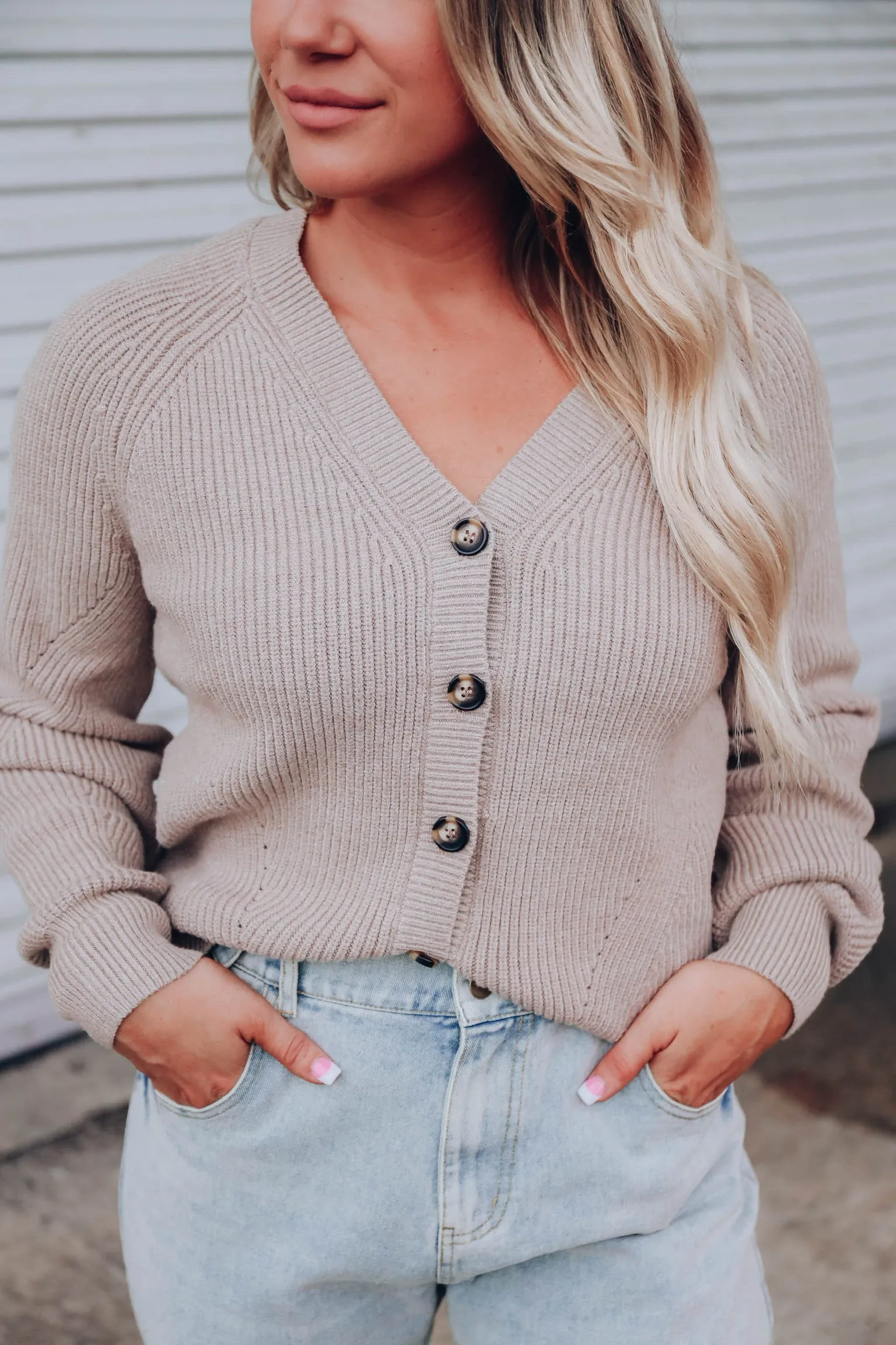 Completed Style Open Front Cardigan - Taupe