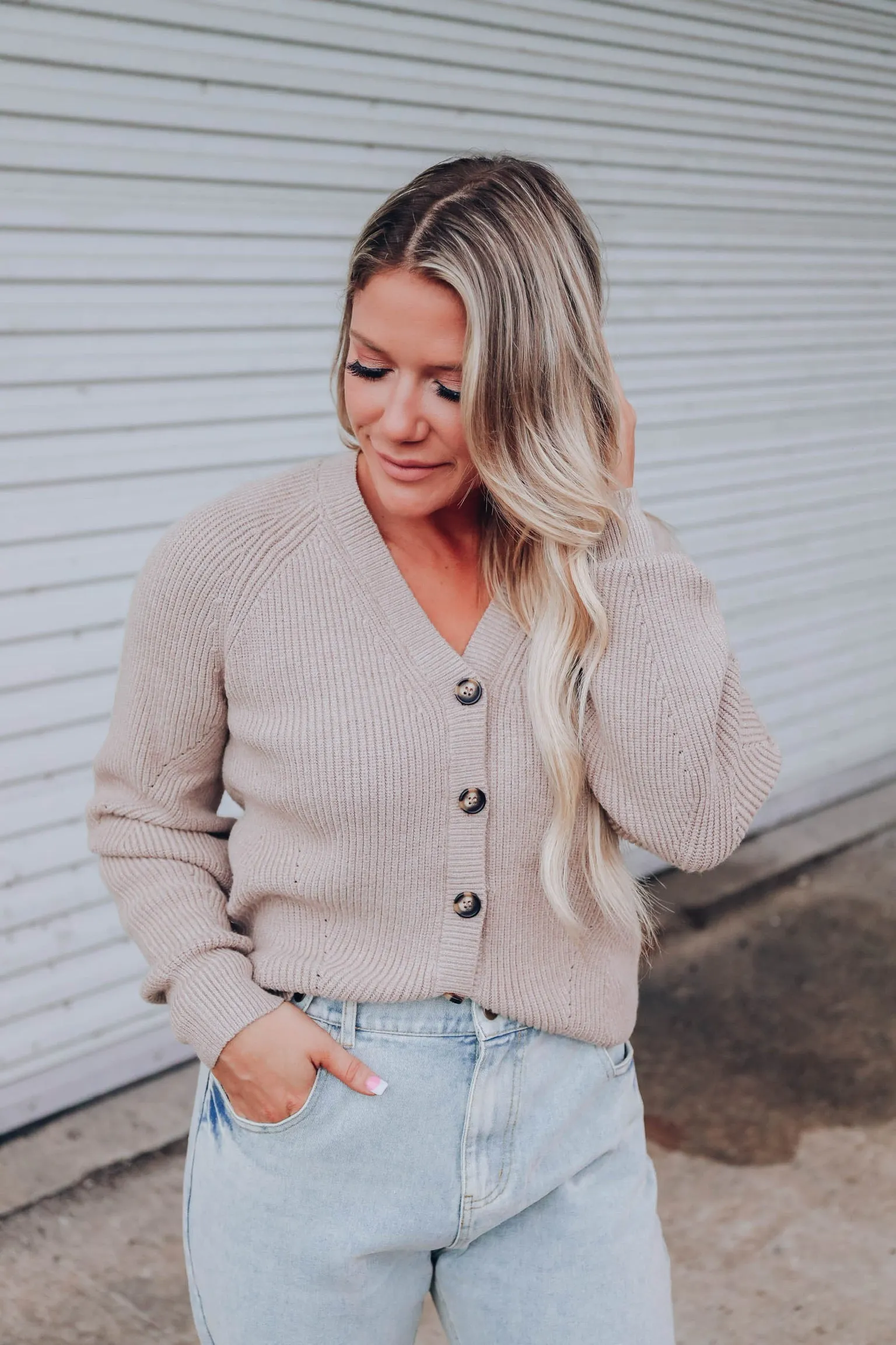 Completed Style Open Front Cardigan - Taupe