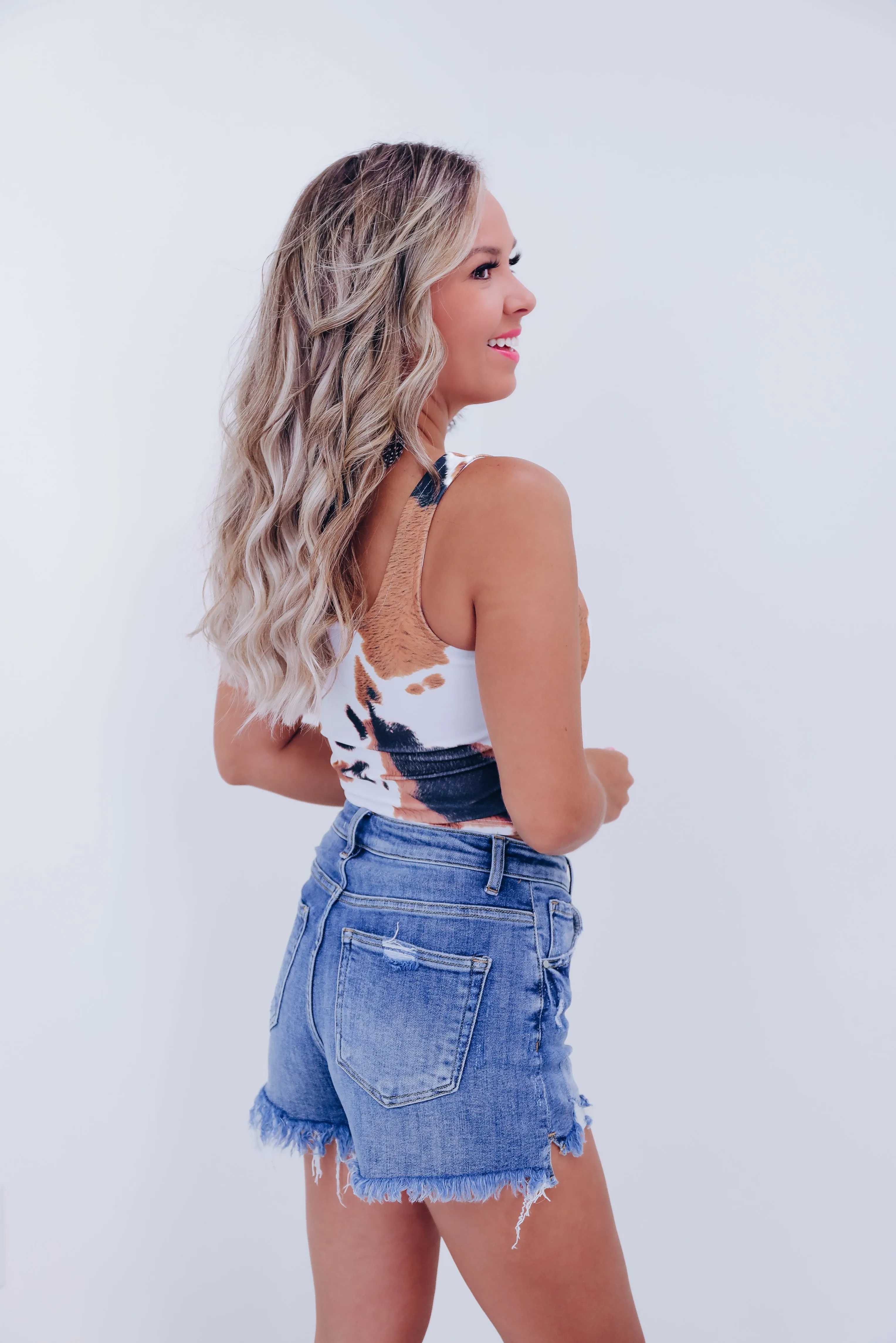 Cow Print Square Neck Crop Top - Brown
