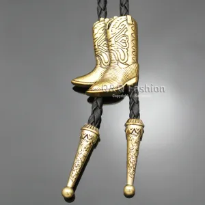 Cowboy Boots Rodeo Country Western Leather Bolo Bola Tie Line Dance Neck Tie Jewelry Necklace Necklace