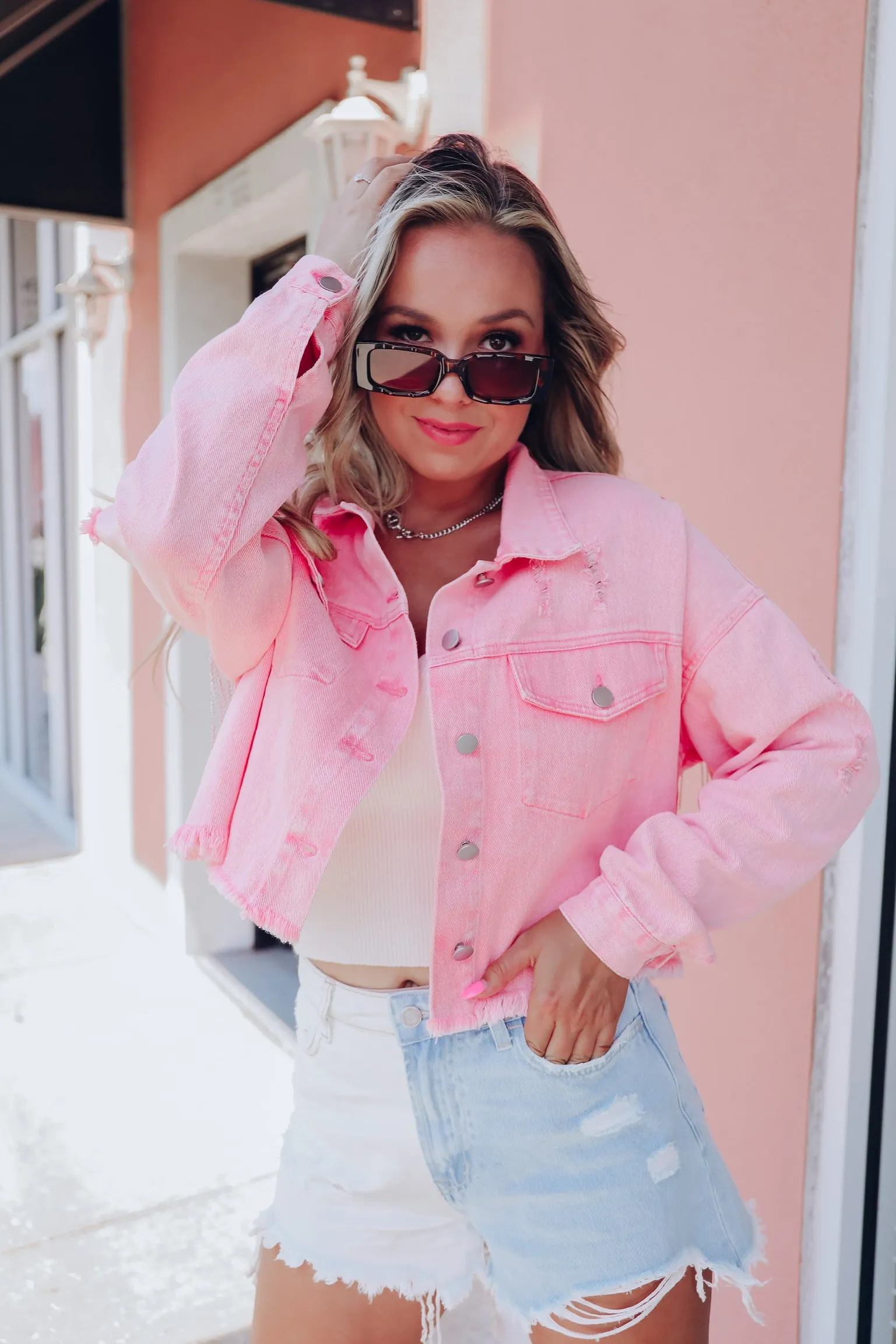 Cowgirl Bling Denim Jacket - Pink