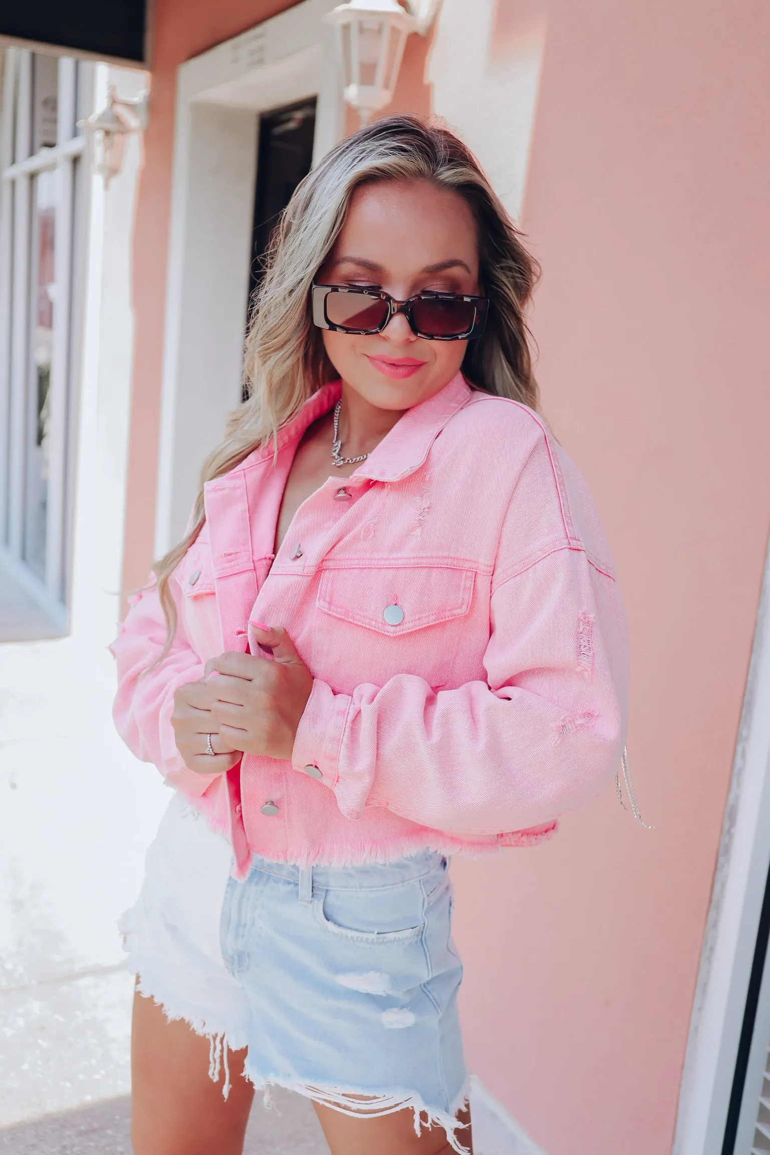Cowgirl Bling Denim Jacket - Pink