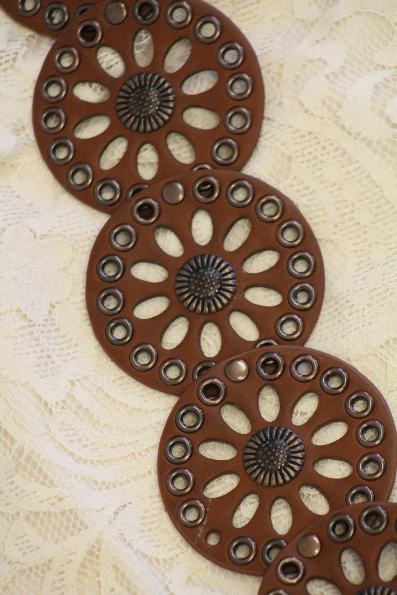 Cowgirls Rock | Round Leather Cut Out Belt Brown