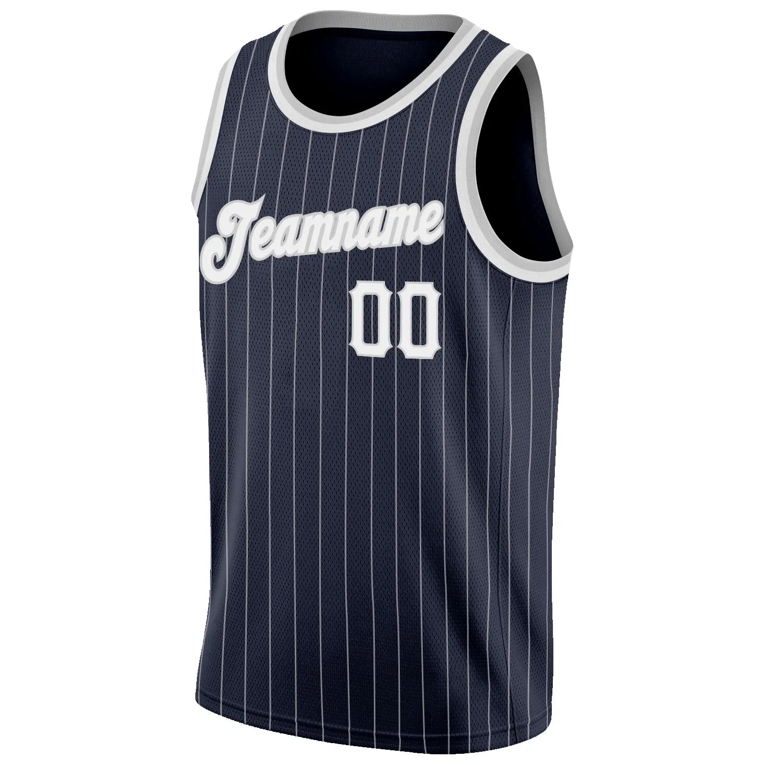 Custom Navy White Pinstripe White-Gray Authentic Basketball Jersey