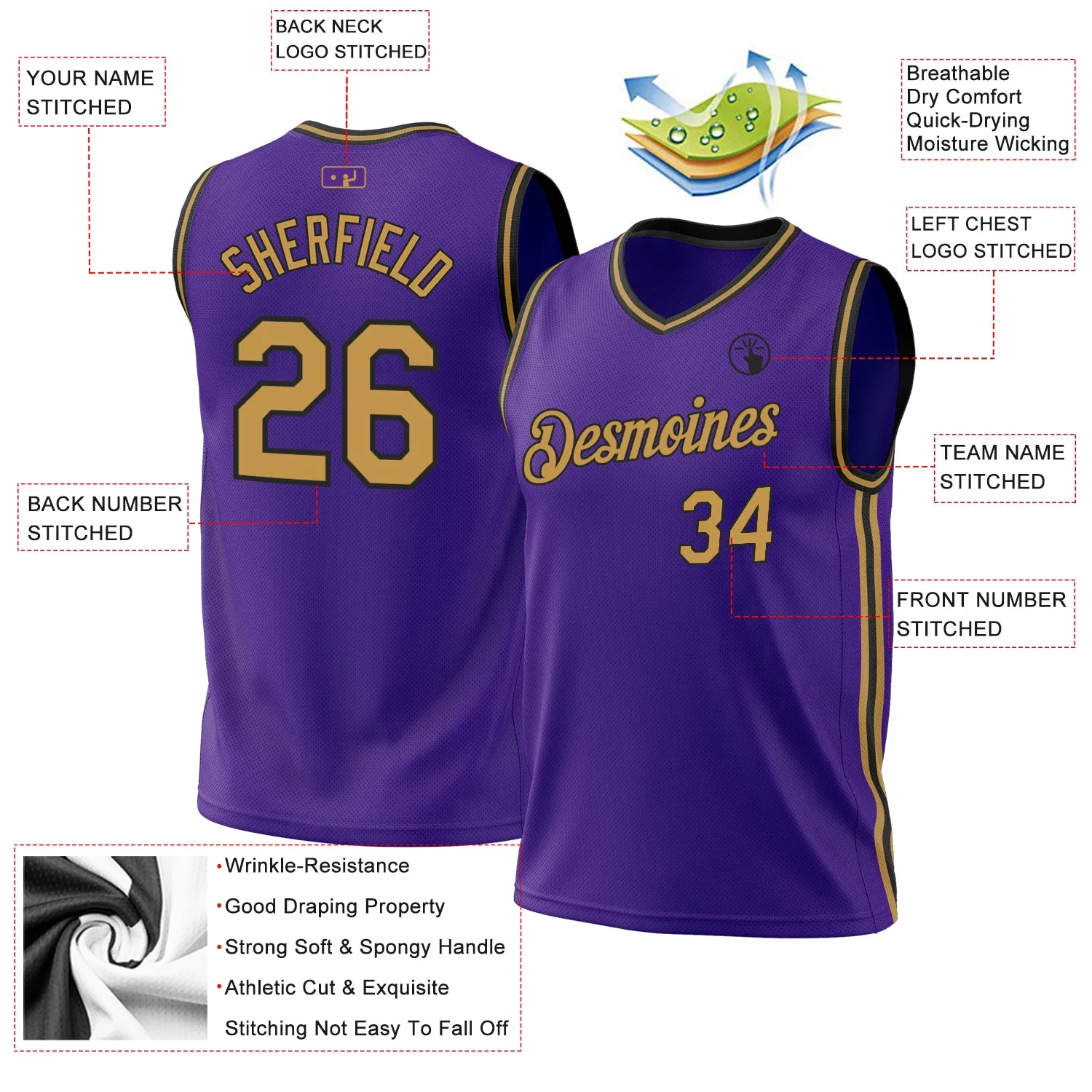 Custom Purple Old Gold-Black Authentic Throwback Basketball Jersey