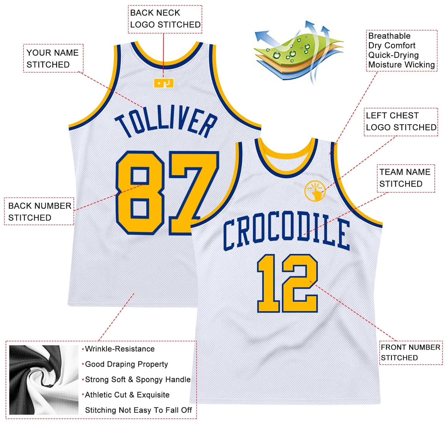 Custom White Gold-Royal Authentic Throwback Basketball Jersey