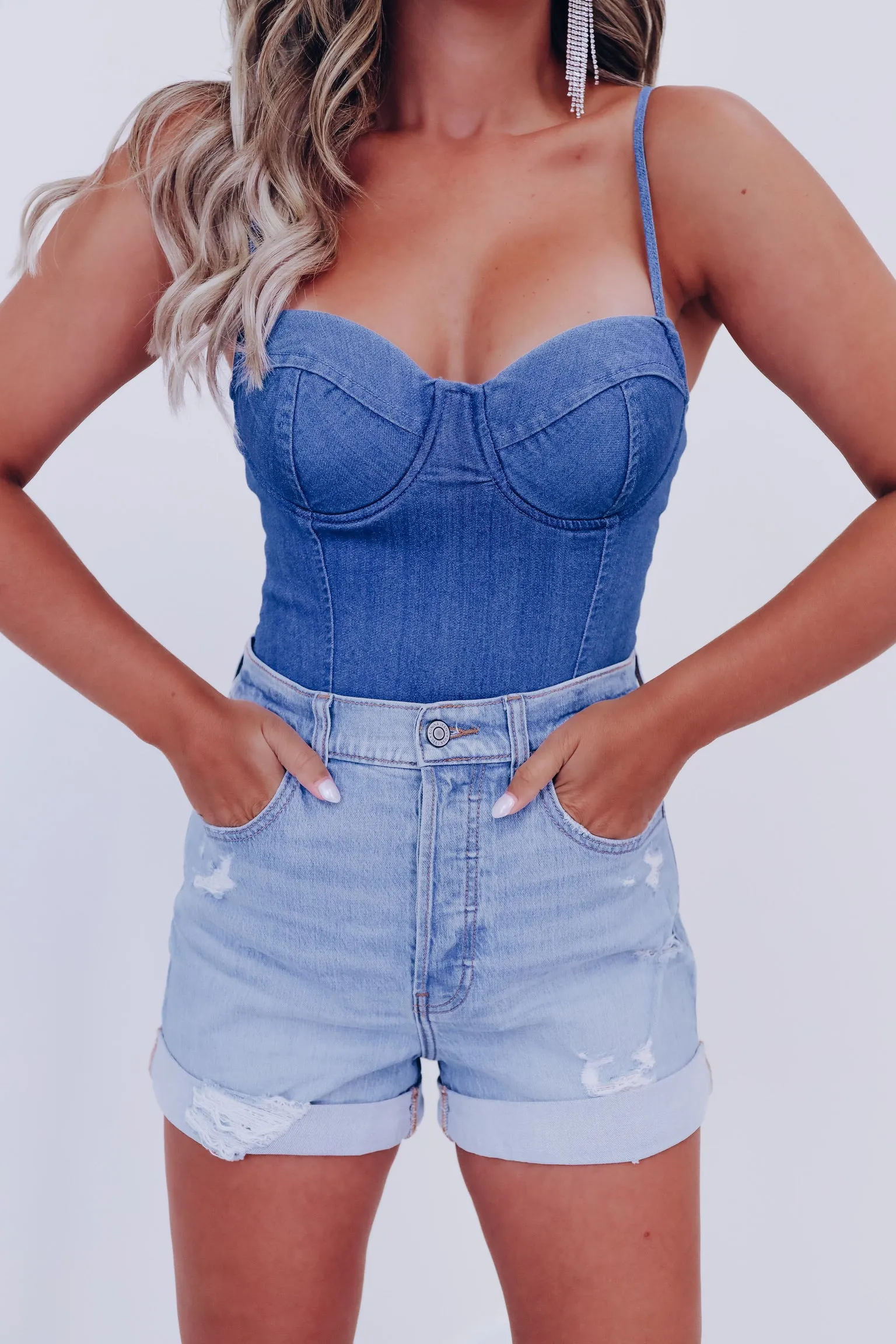 Delray Denim Bodysuit - Medium Denim