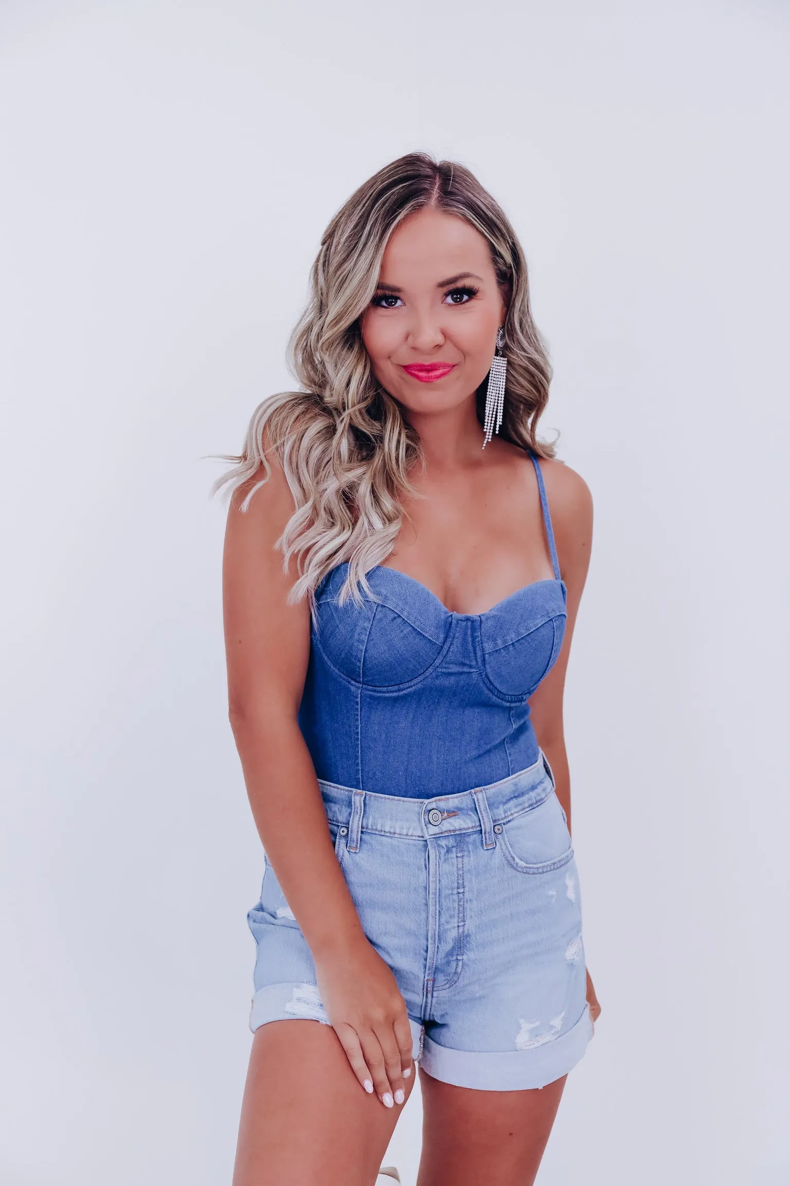 Delray Denim Bodysuit - Medium Denim