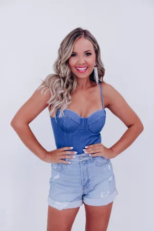 Delray Denim Bodysuit - Medium Denim