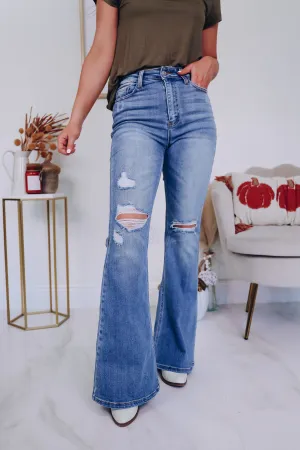 Desoto Distressed Flare Jeans - Medium Wash