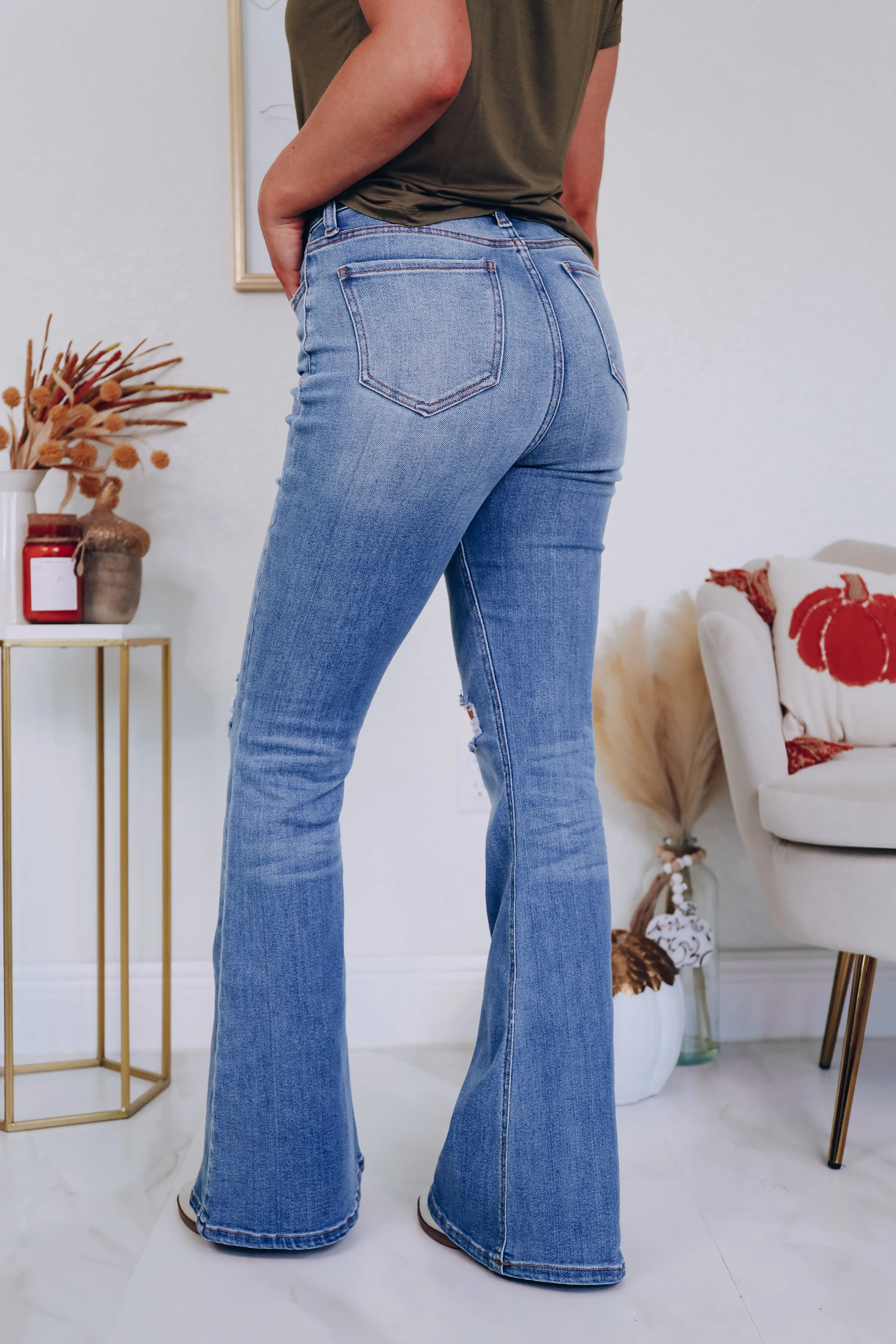 Desoto Distressed Flare Jeans - Medium Wash
