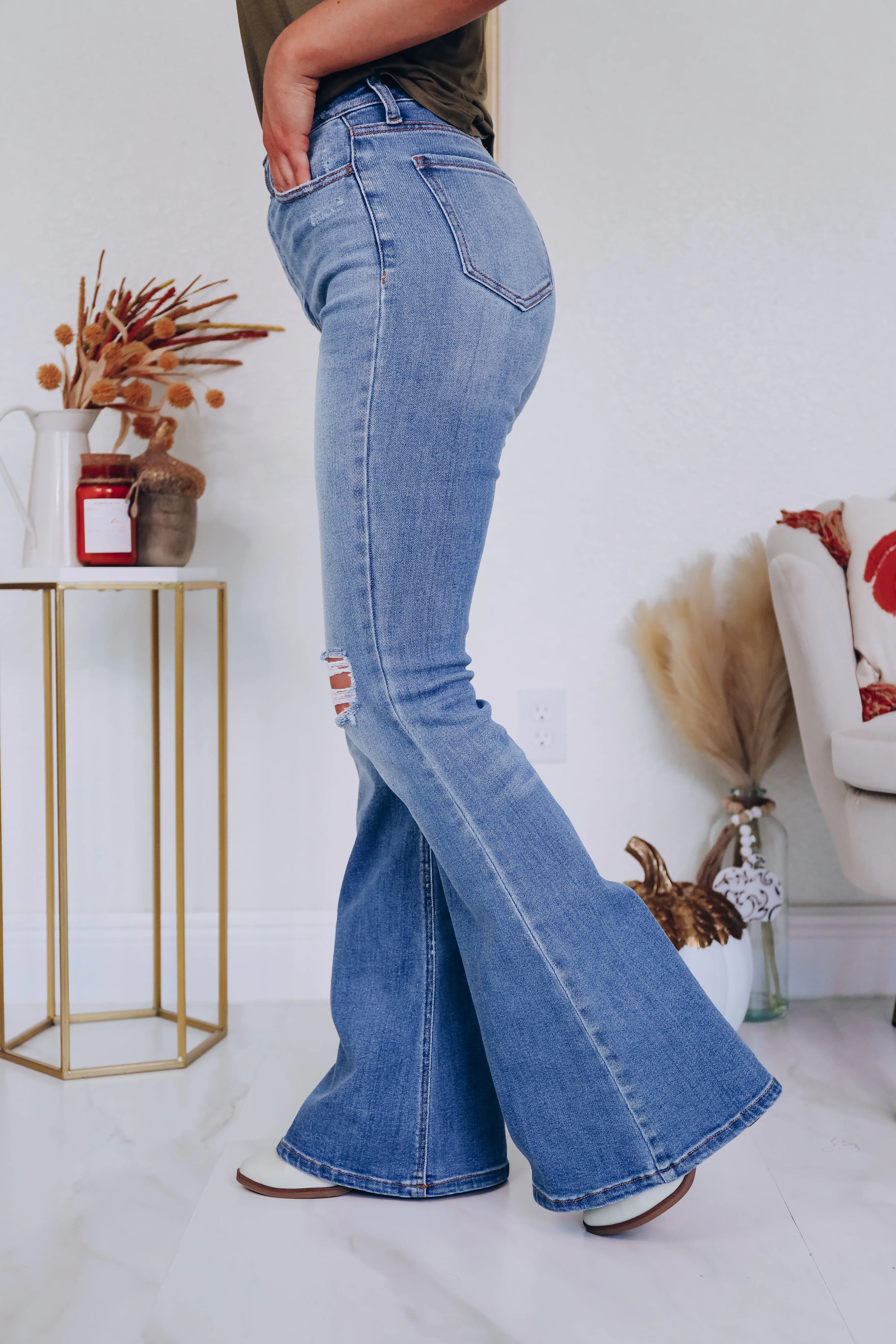 Desoto Distressed Flare Jeans - Medium Wash