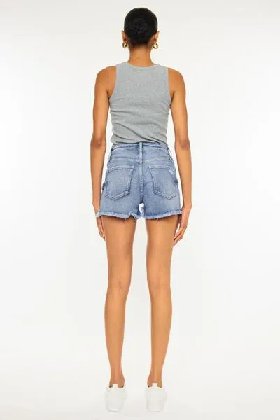 Distressed Raw Hem Denim Shorts