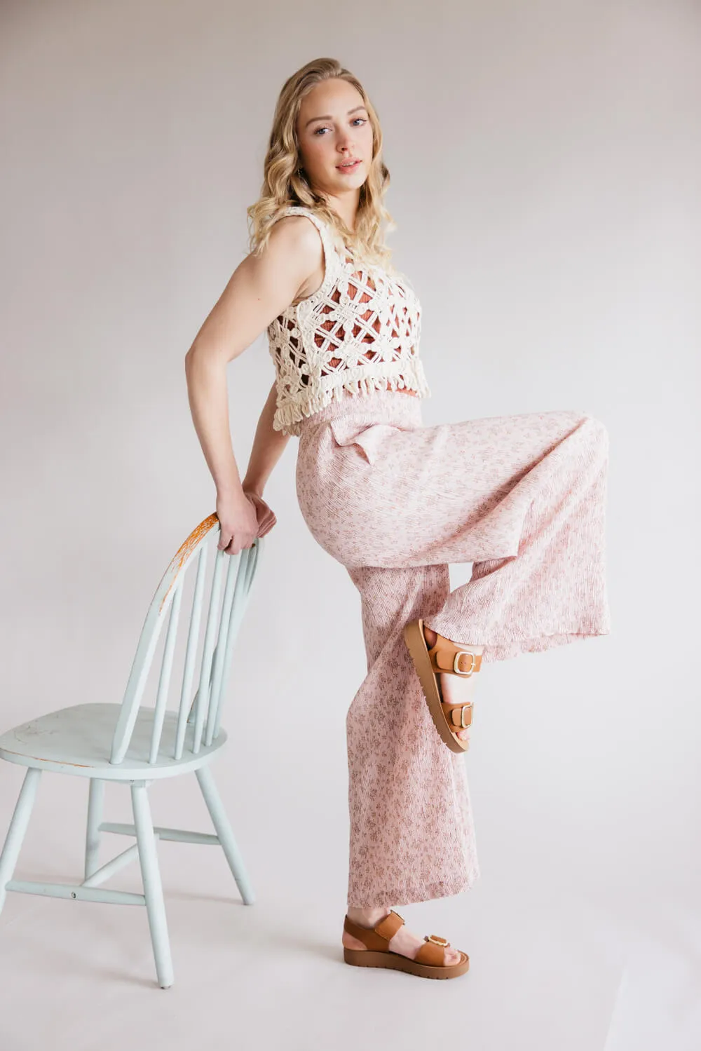 Ditsy Floral Smocked Waist Wide Leg Pants for Women in Blush Floral | NP70125-BLUSHFLORAL