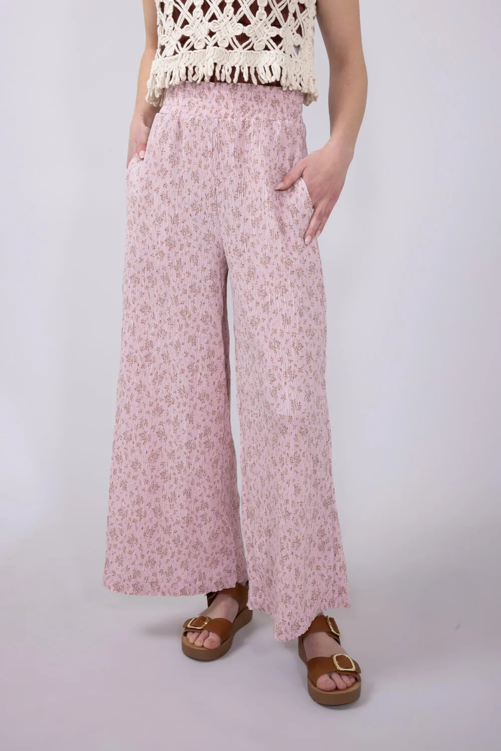 Ditsy Floral Smocked Waist Wide Leg Pants for Women in Blush Floral | NP70125-BLUSHFLORAL