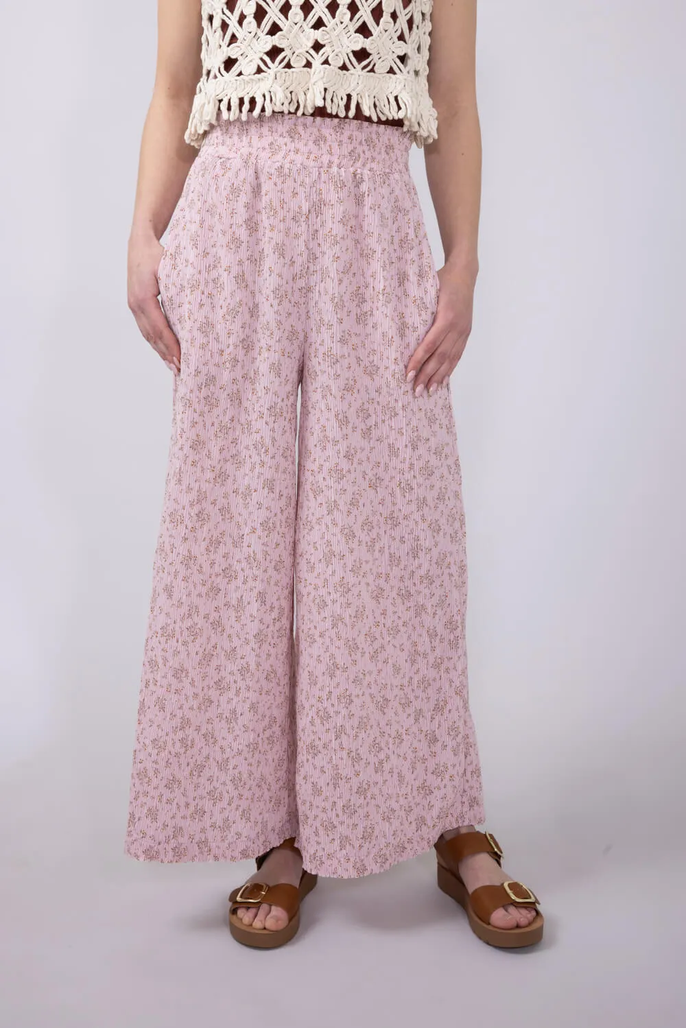Ditsy Floral Smocked Waist Wide Leg Pants for Women in Blush Floral | NP70125-BLUSHFLORAL