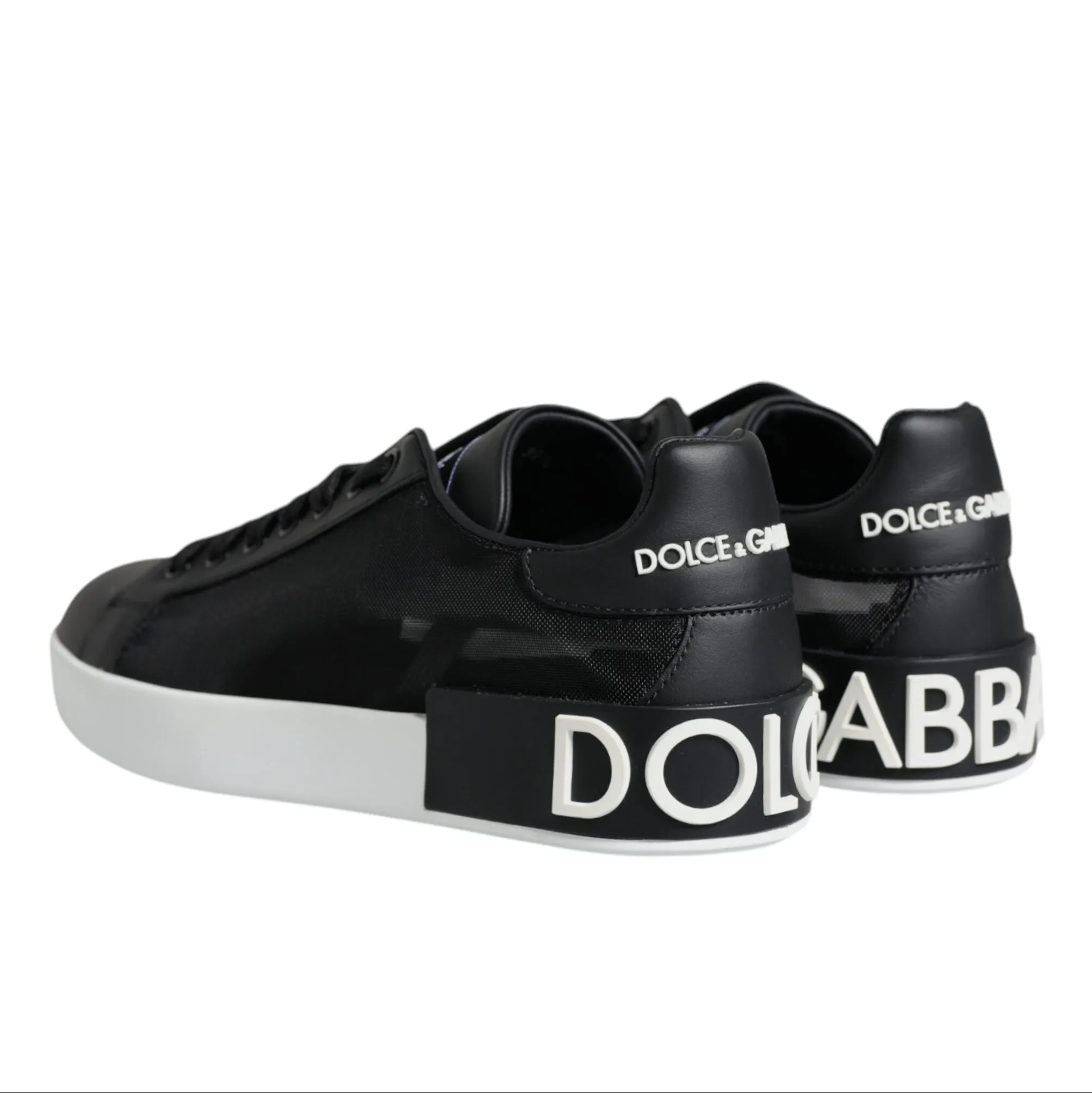 Dolce & Gabbana Black Calf Leather Portofino Sneakers Shoes