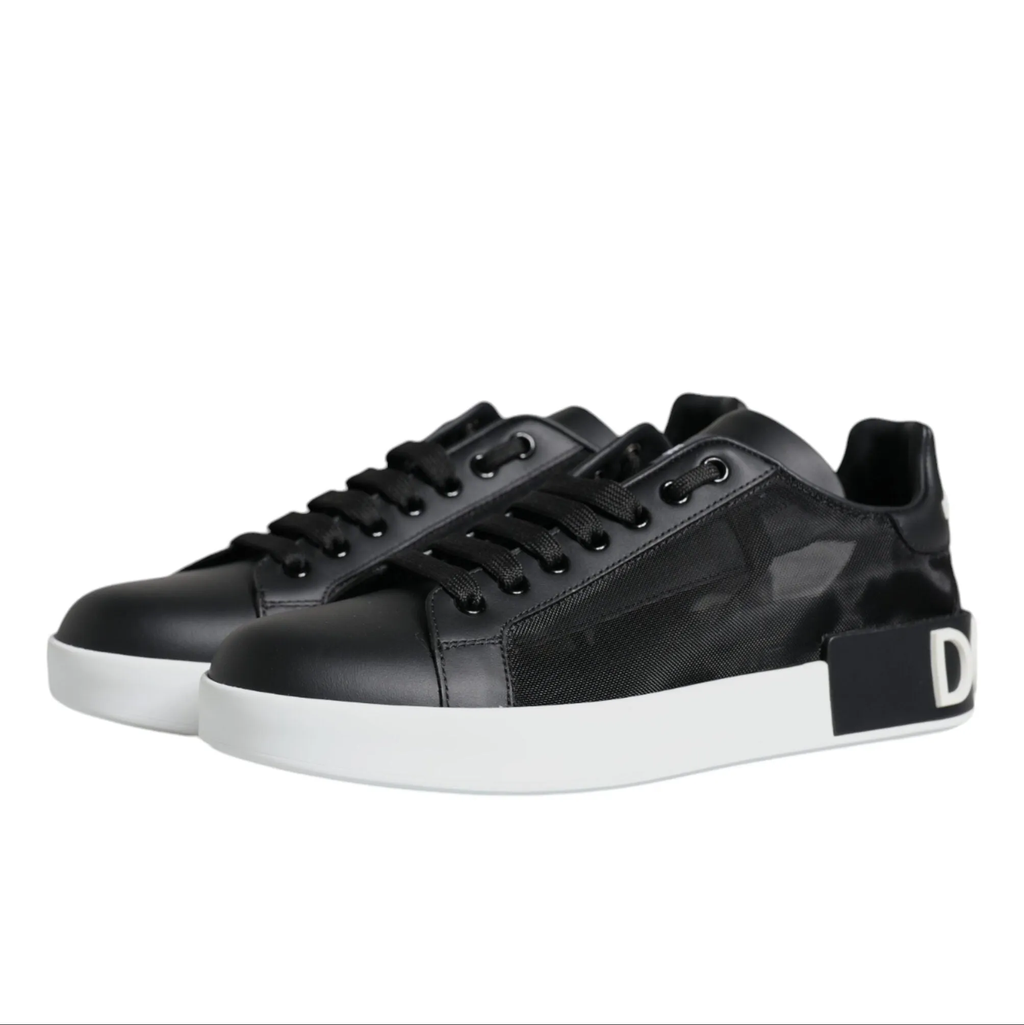 Dolce & Gabbana Black Calf Leather Portofino Sneakers Shoes
