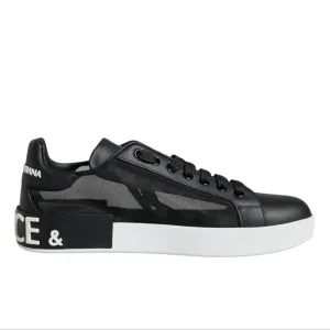 Dolce & Gabbana Black Calf Leather Portofino Sneakers Shoes