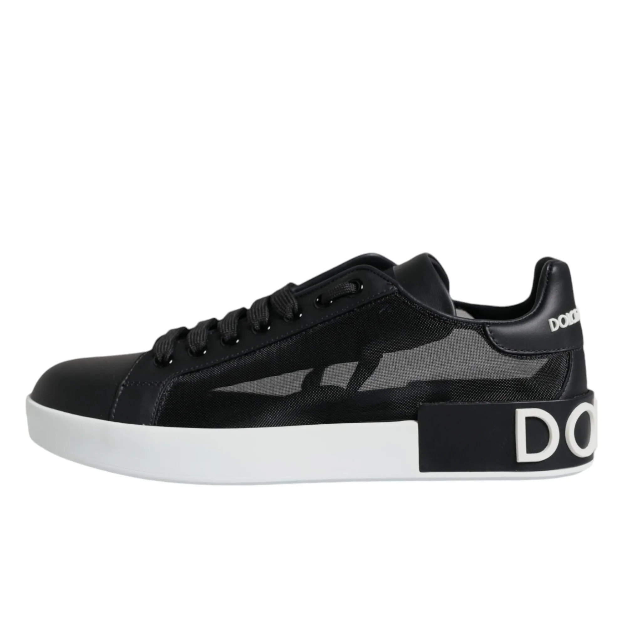 Dolce & Gabbana Black Calf Leather Portofino Sneakers Shoes