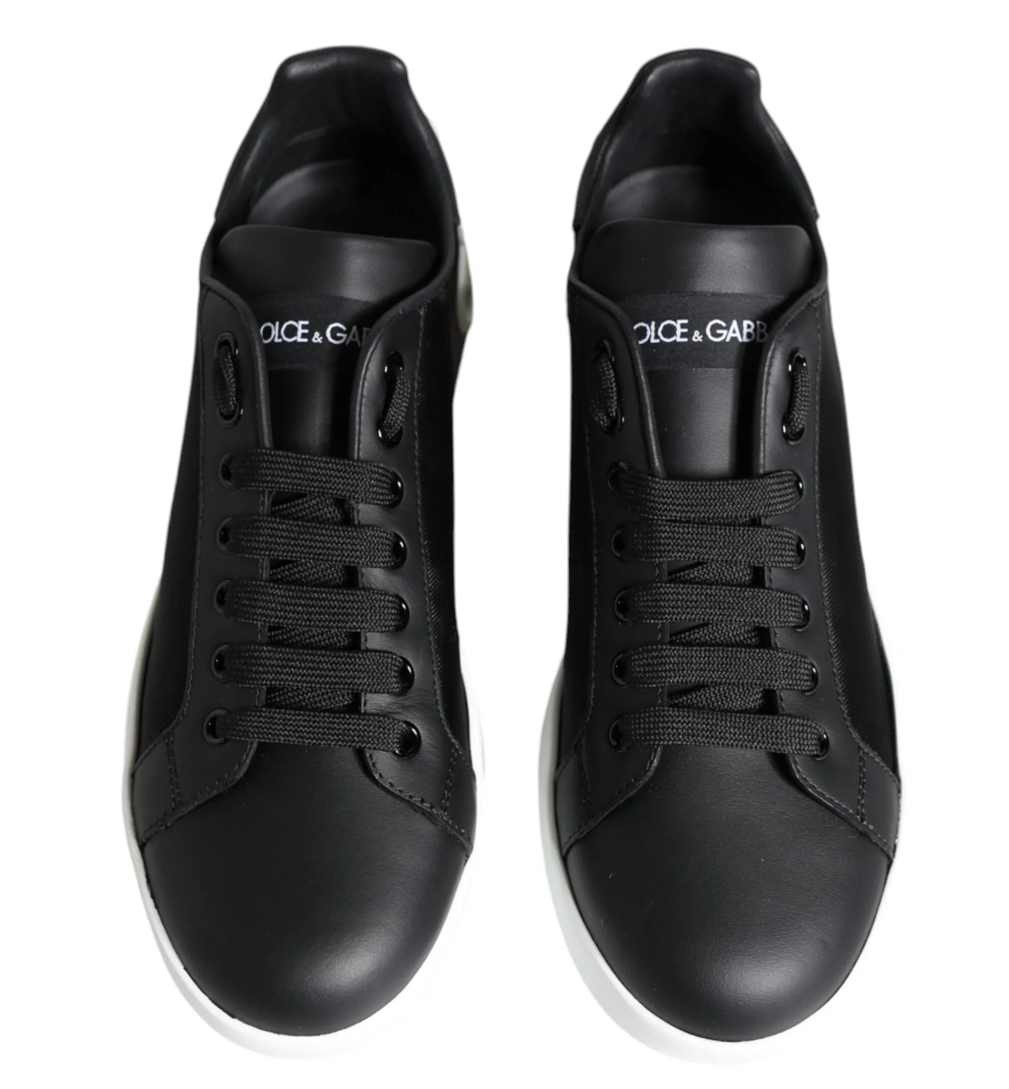 Dolce & Gabbana Black Calf Leather Portofino Sneakers Shoes