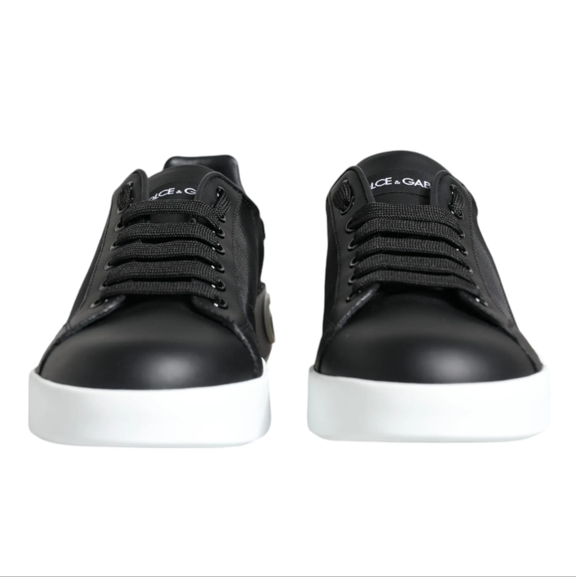 Dolce & Gabbana Black Calf Leather Portofino Sneakers Shoes