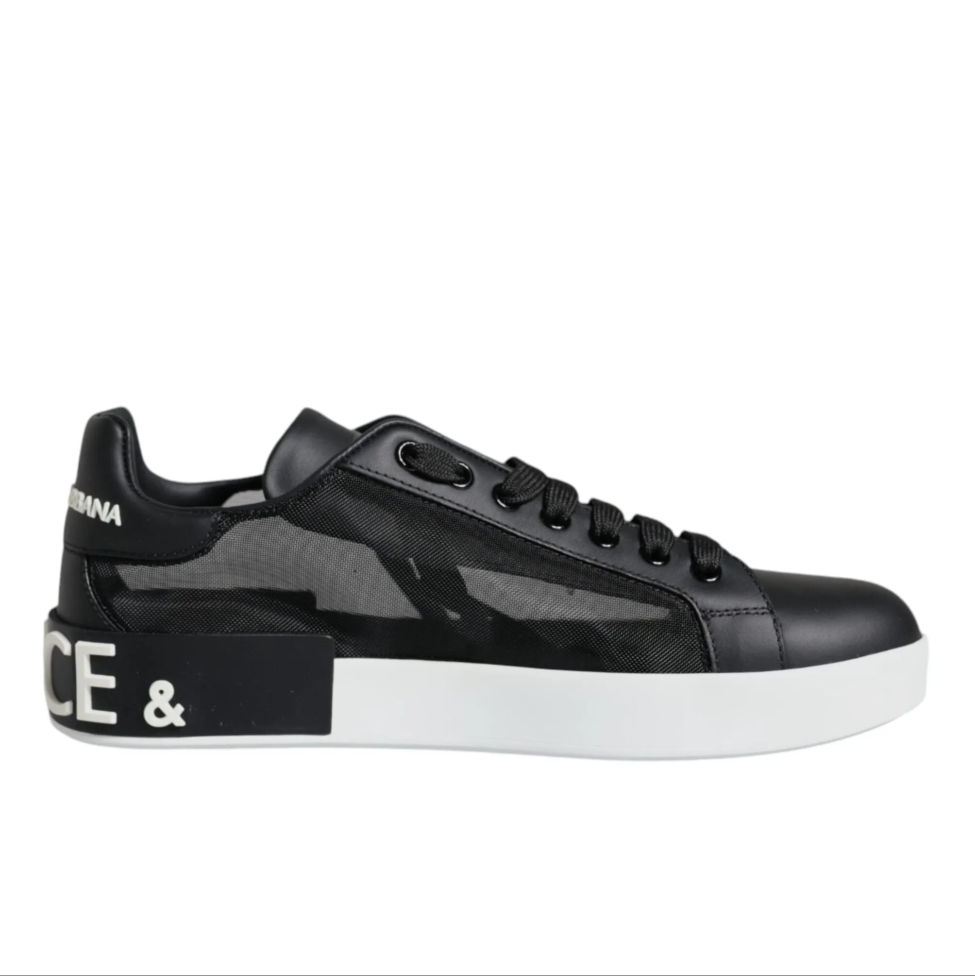 Dolce & Gabbana Black Calf Leather Portofino Sneakers Shoes