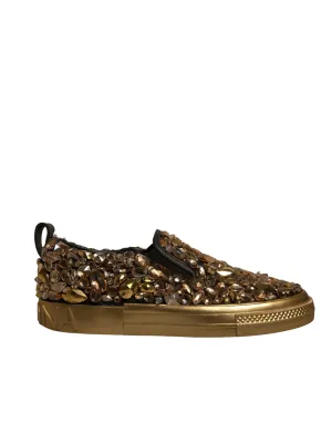 Dolce & Gabbana Gold Crystal Embellished Slip On Shoes