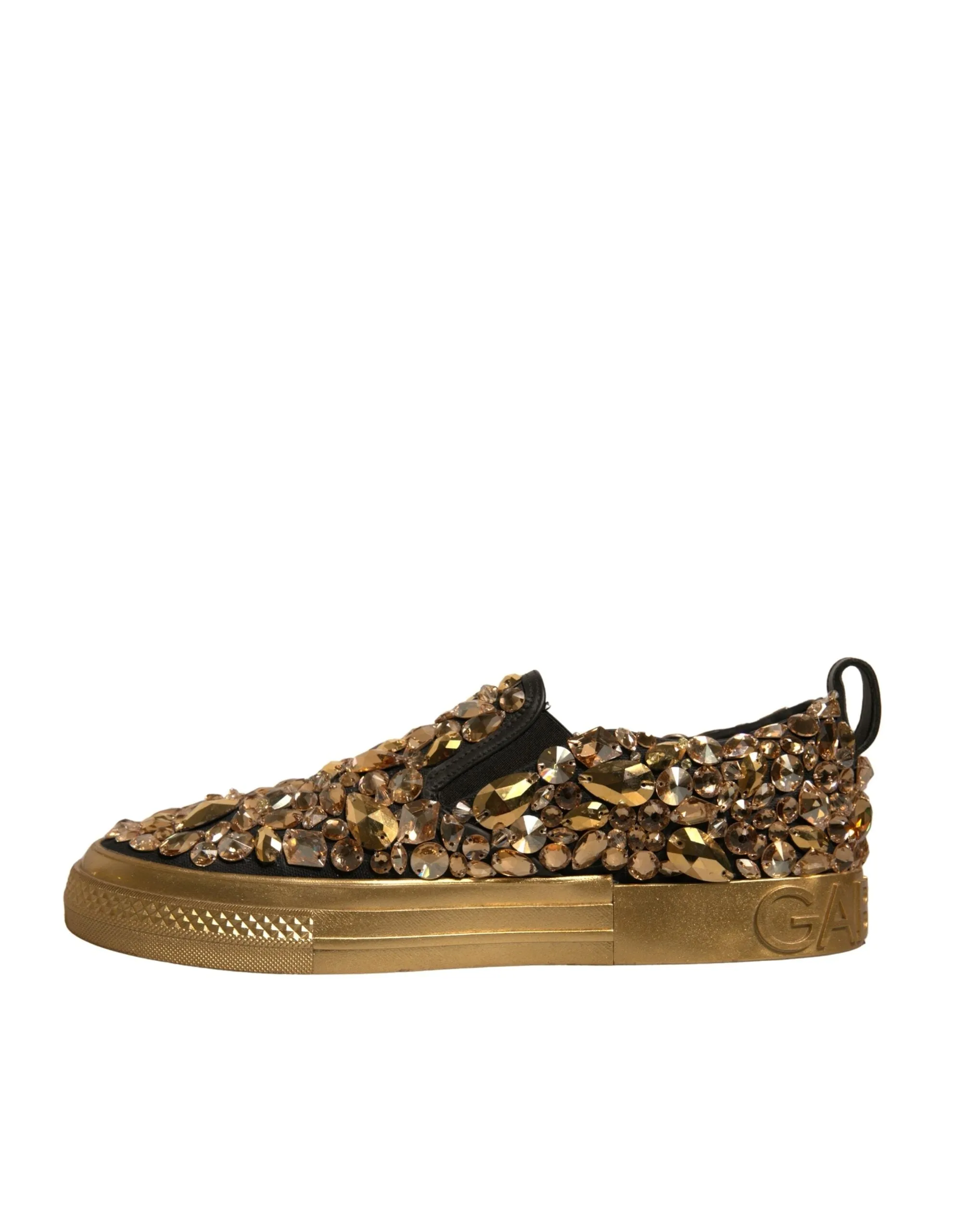 Dolce & Gabbana Gold Crystal Embellished Slip On Shoes