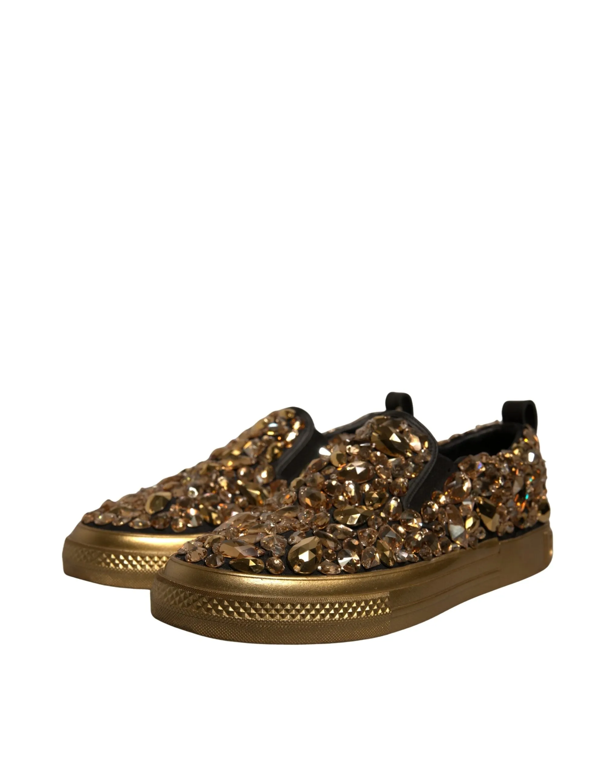 Dolce & Gabbana Gold Crystal Embellished Slip On Shoes