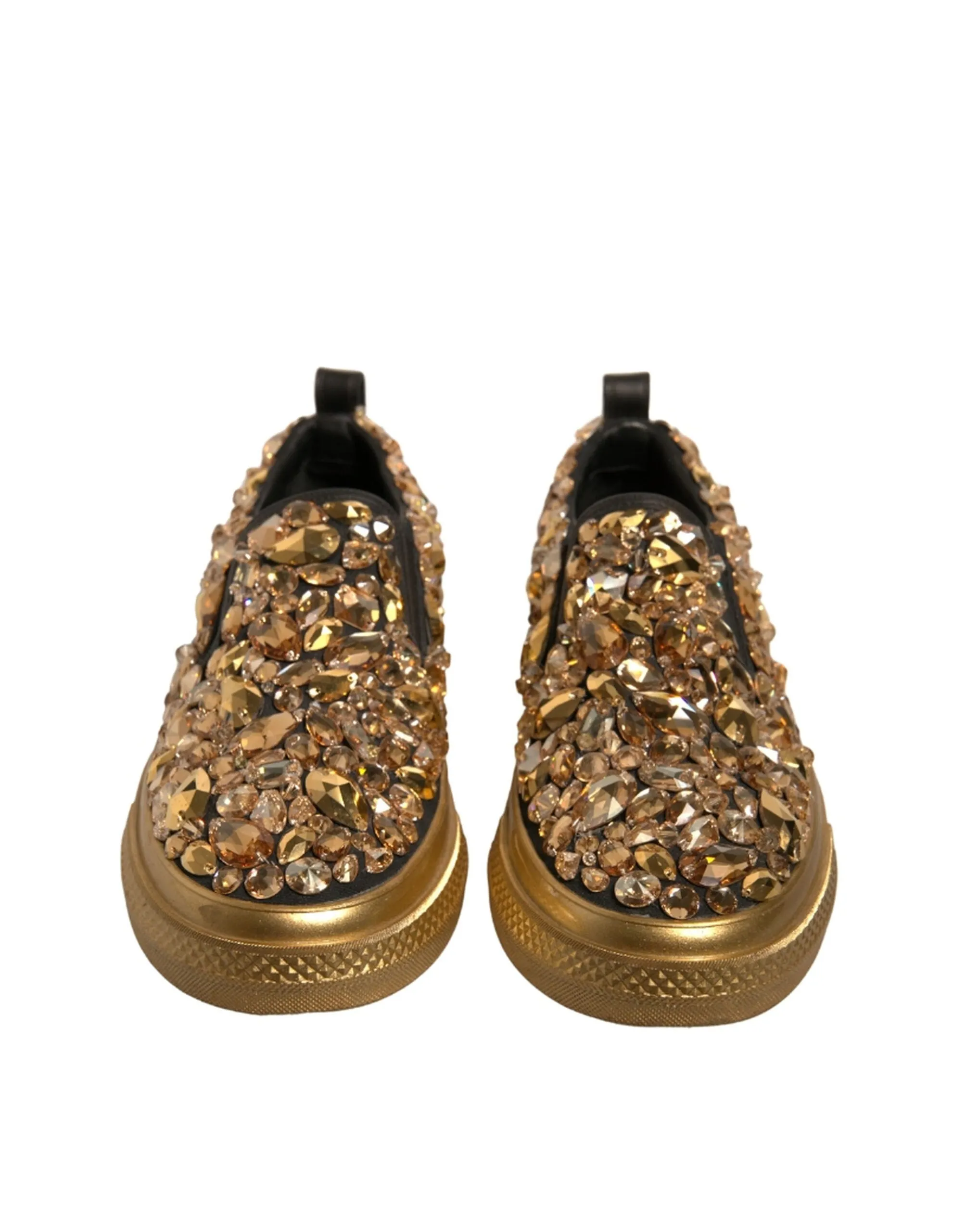 Dolce & Gabbana Gold Crystal Embellished Slip On Shoes