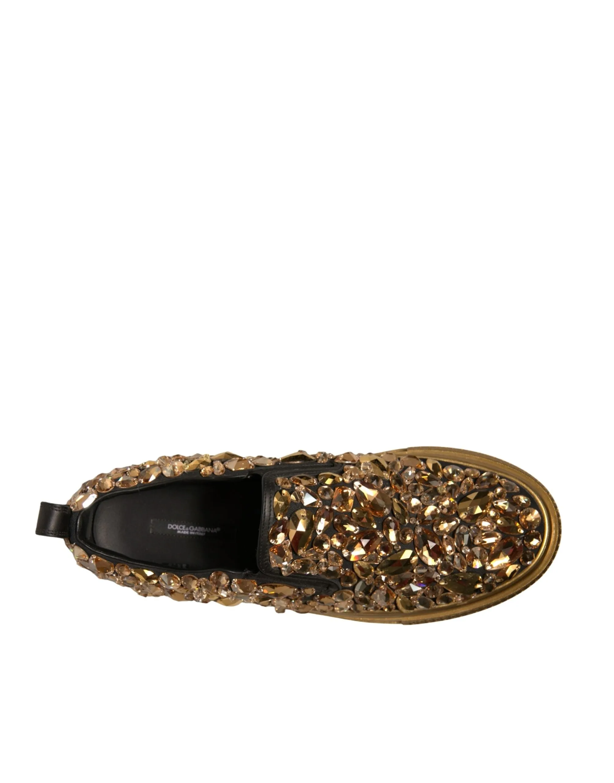 Dolce & Gabbana Gold Crystal Embellished Slip On Shoes