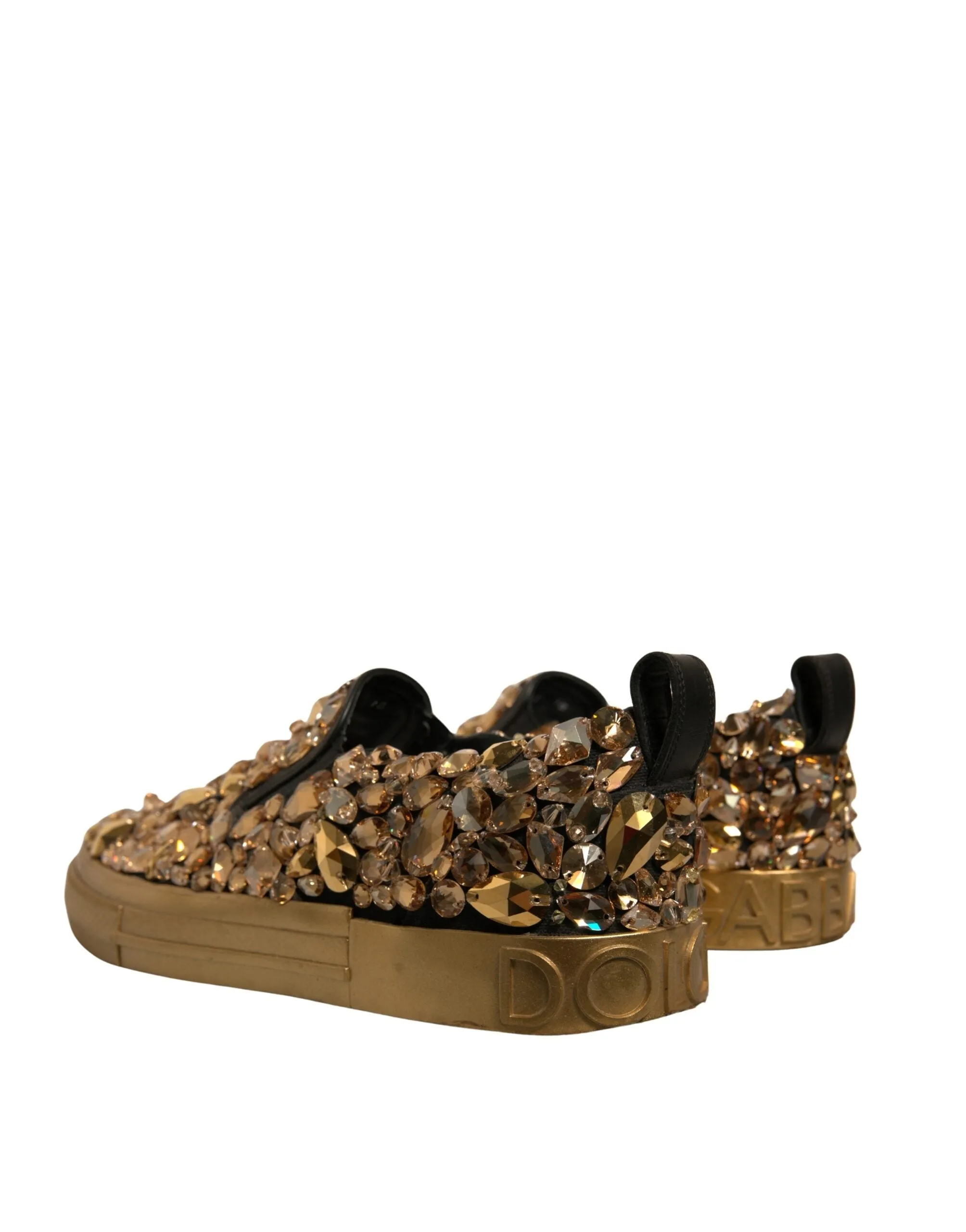 Dolce & Gabbana Gold Crystal Embellished Slip On Shoes