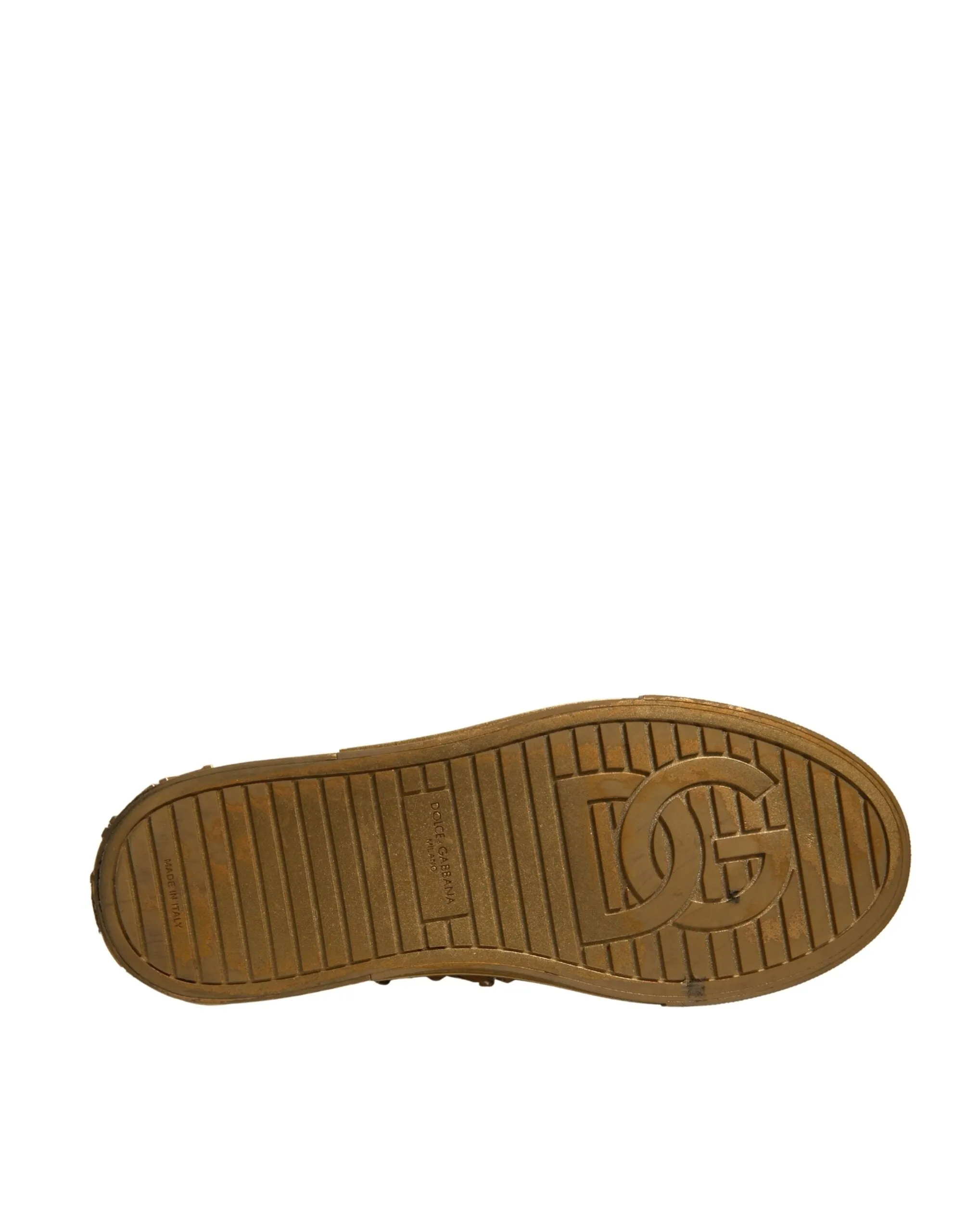 Dolce & Gabbana Gold Crystal Embellished Slip On Shoes
