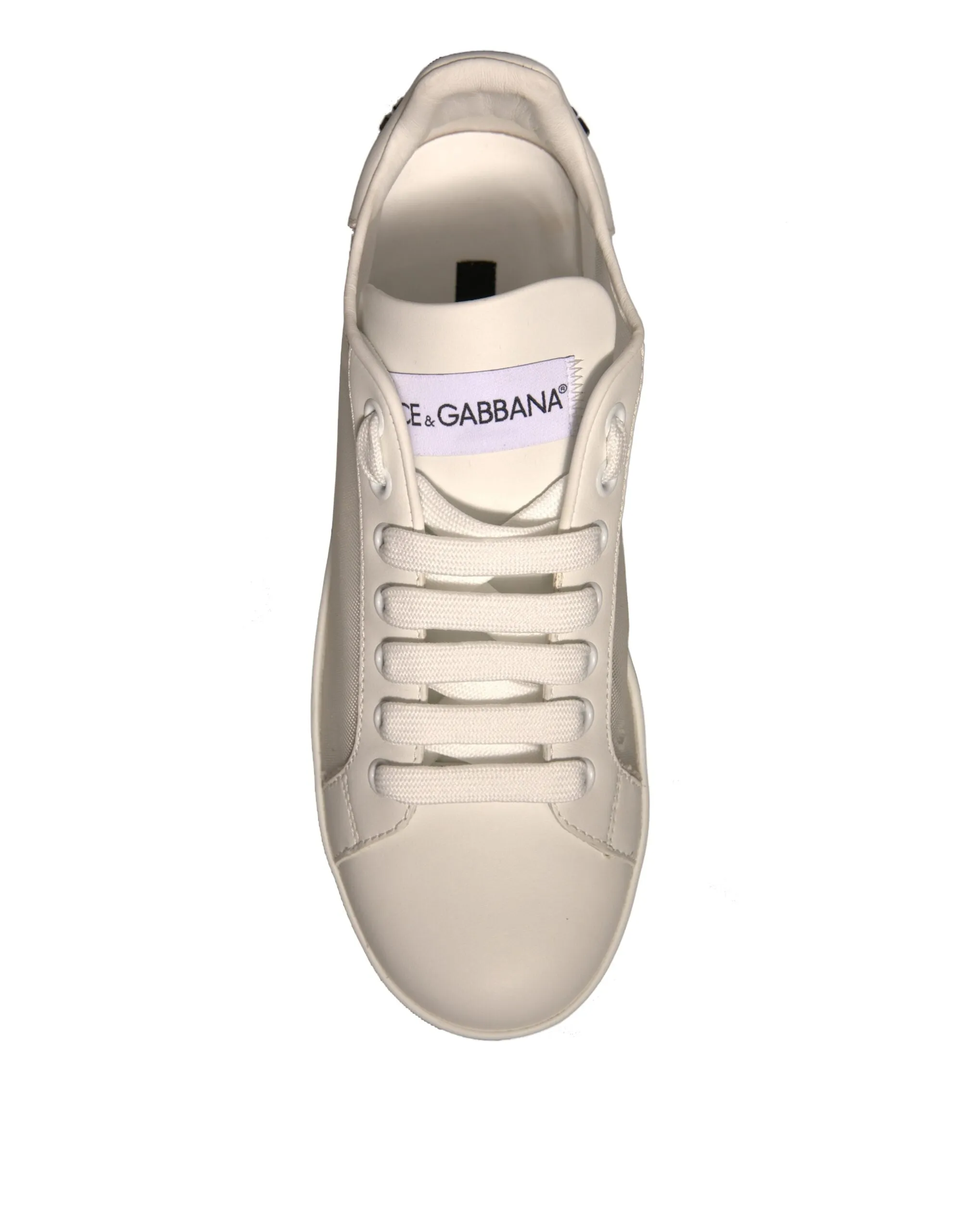 Dolce&Gabbana Portofino Women Ivory Sneakers Leather Flat Trainer Shoes EUR 38.5
