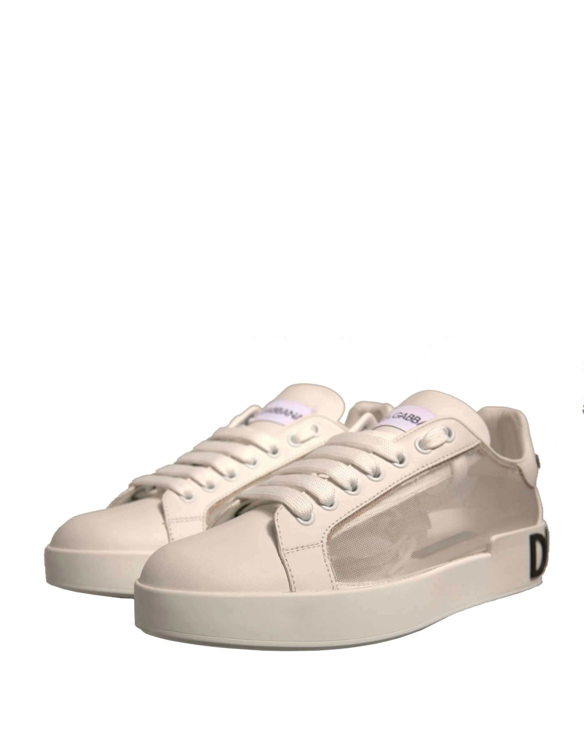 Dolce&Gabbana Portofino Women Ivory Sneakers Leather Flat Trainer Shoes EUR 38.5