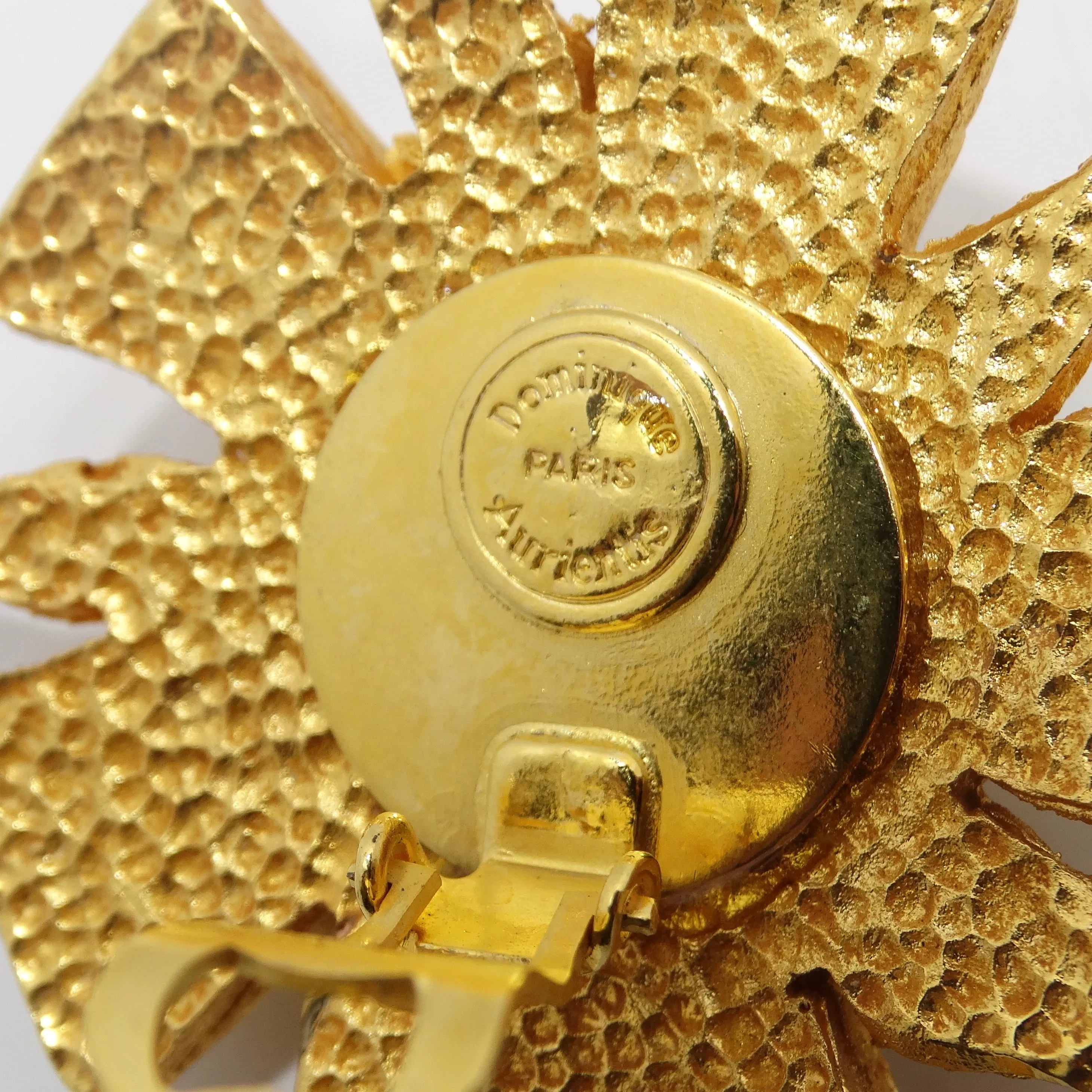 Dominque Aurientis Paris 1980s Gold Plated Green Stone Flower Clip On Earrings